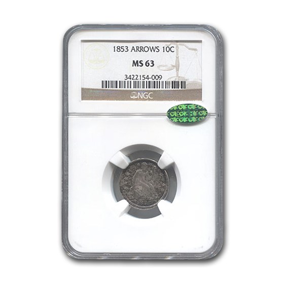 1853 Liberty Seated Dime MS-63 NGC CAC 1853 Liberty Seated Dime MS-63 NGC CAC